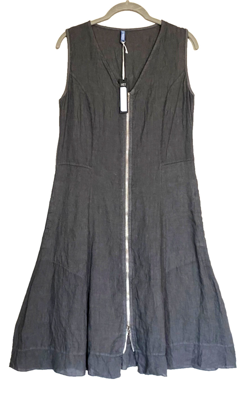 INIZIO (OIZINI) Italy Designer Linen Dress Grey 2way Zipper Pockets! Boho S NWT